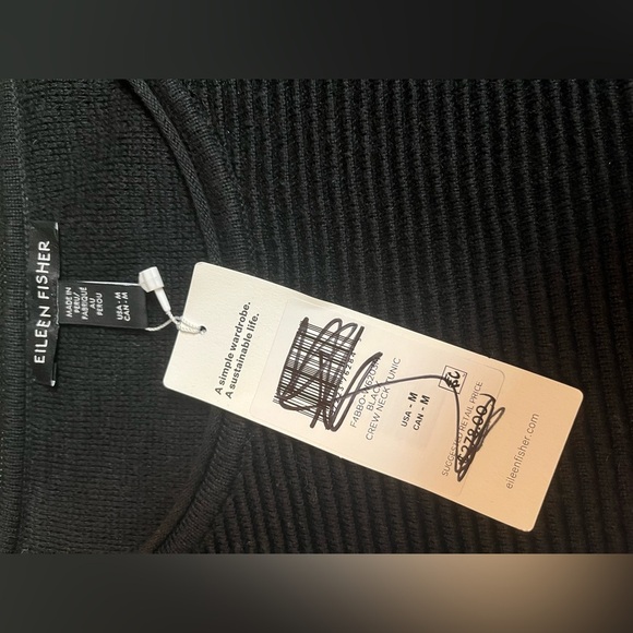 NWT Eileen Fisher Peruvian Cotton Blend Long Top Long Boxy Fit Black Size Medium - Picture 5 of 5